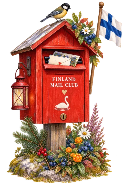 Illustration of the Finland Mail Club red mailbox